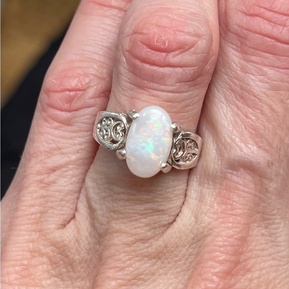 Genuine Australian Opal Ring 925 silver Size 5.5